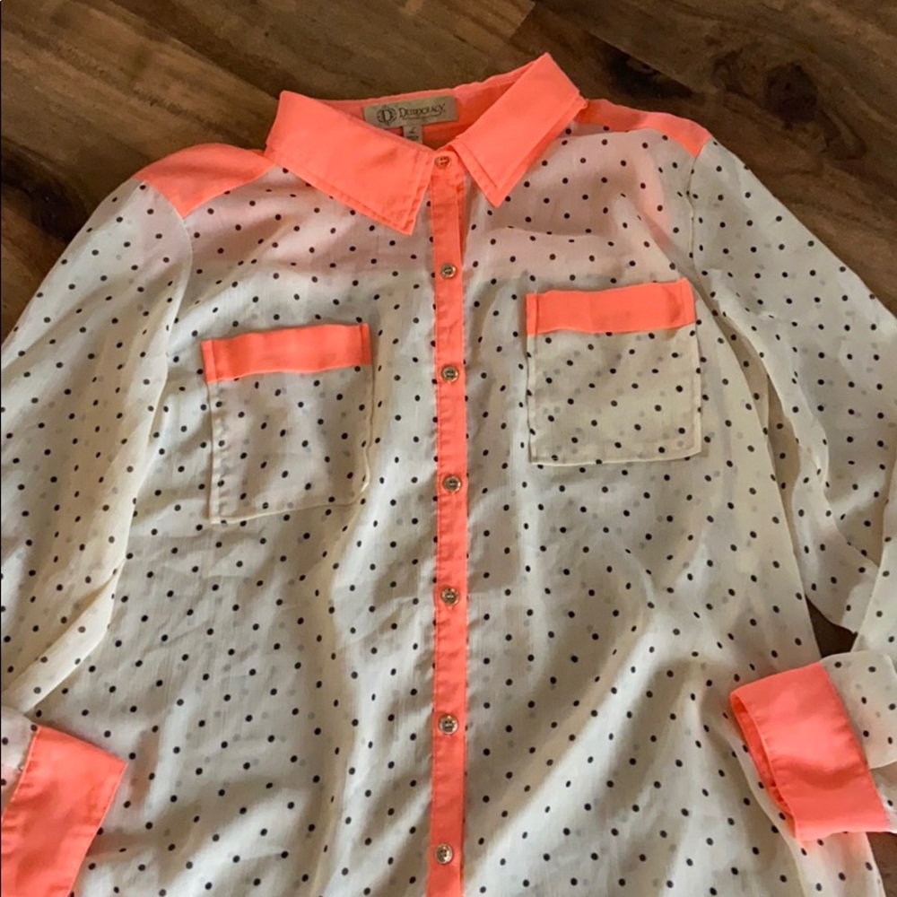 Democracy long sleeve polka dot blouse size large - Picture 11 of 15